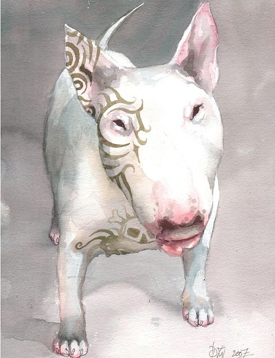 A dog with tribal markings