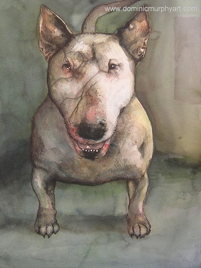 A strangely unsettling and distorted portrait of a dog.