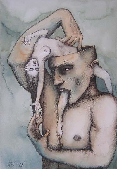 Disturbing introspection and inescapable self-consumption.