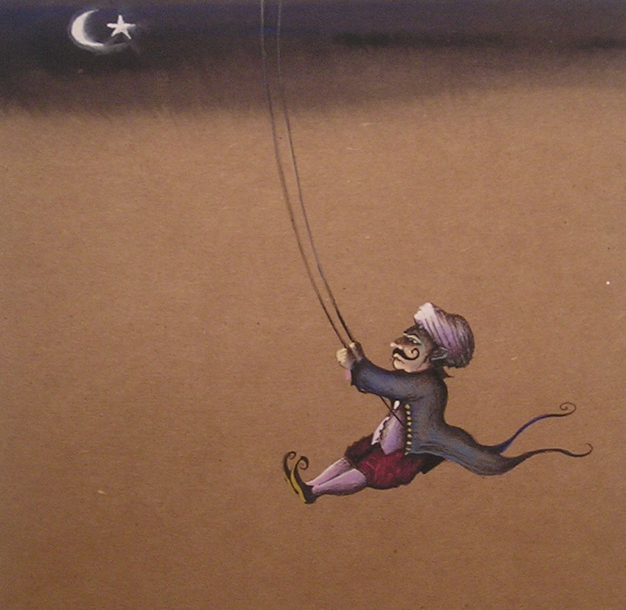 A sense of playful, whimsical yearning beneath a celestial sky.