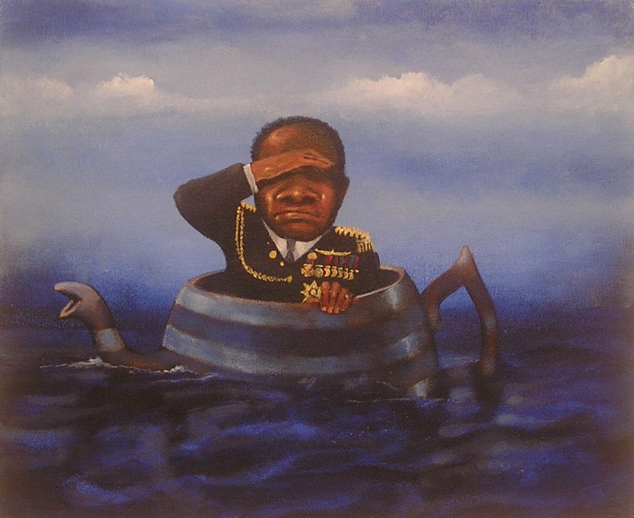 Beneath the clouds, a figure looks out to sea.