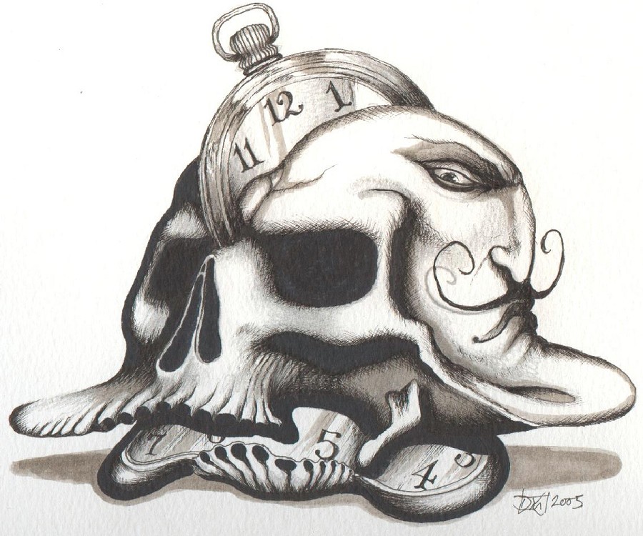 Melancholy contemplation of time and mortality.