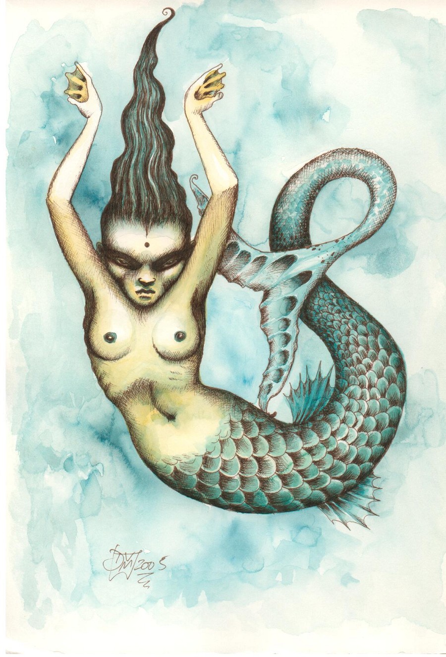 Brooding mythical creature, aquatic and unsettling.