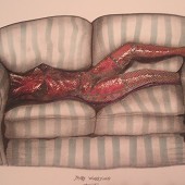 Unsettling stillness and fleshy vulnerability.