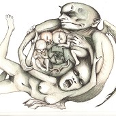 A nightmarish fusion of parental embraces and monstrous births.
