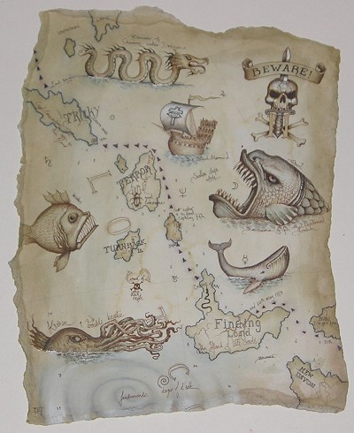 Whimsical and foreboding nautical adventure.