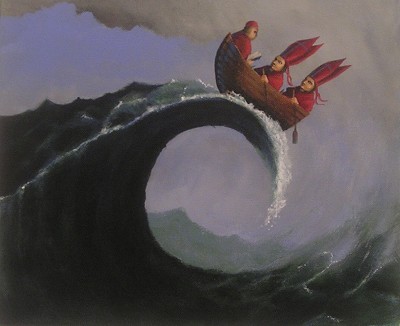 A precarious journey through turbulent waters.