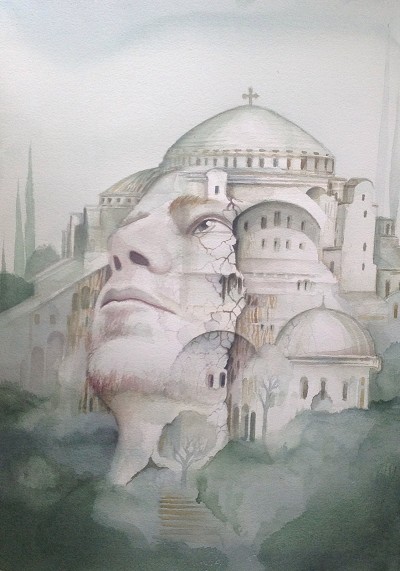 Melancholy introspection, fragility of existence, and lost grandeur.