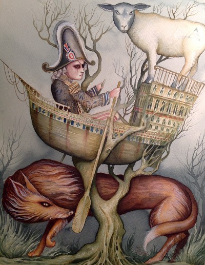 An unsettling, dreamlike scene of curious juxtapositions and foreboding.