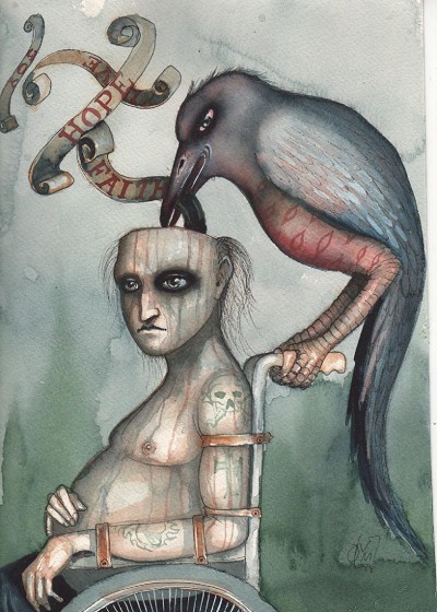 A feeling of despair and internal conflict, with a dark undertone of loss.